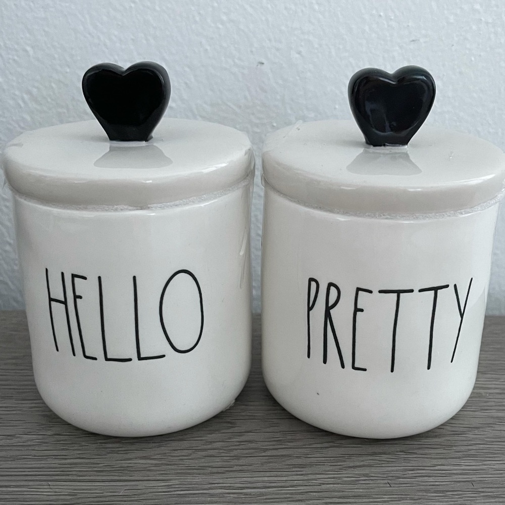 Rae Dunn HELLO PRETTY hearts mini canister